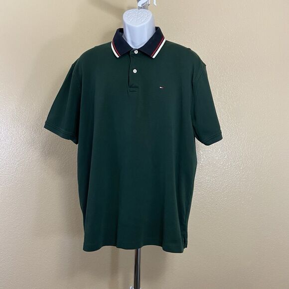 Tommy Hilfiger Men's Polo Shirt Cotton-Polyester Dark Green Size XXL - Picture 1 of 10